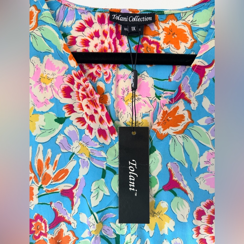 Tolani Blue Floral Maxi Caftan Dress 1X - Picture 2 of 8